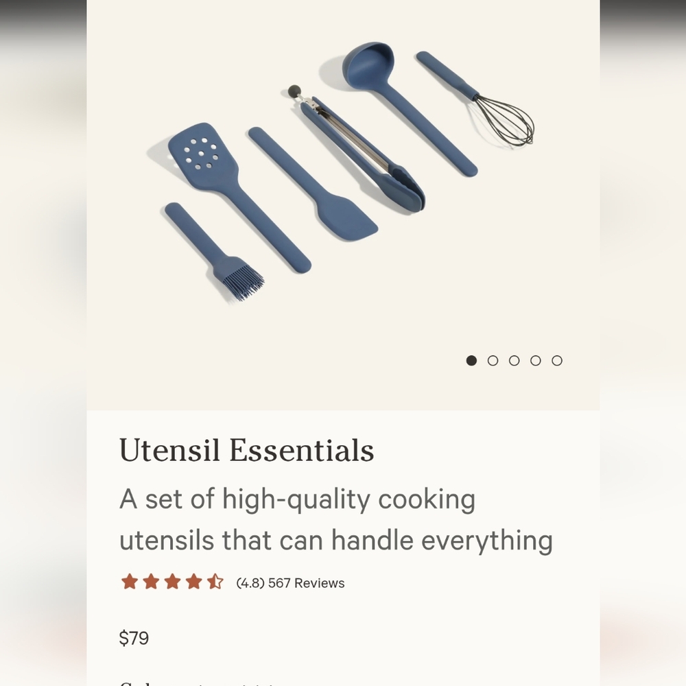 Our Place Kitchen Utensil Essentials Set, Silicone,Blue Salt
